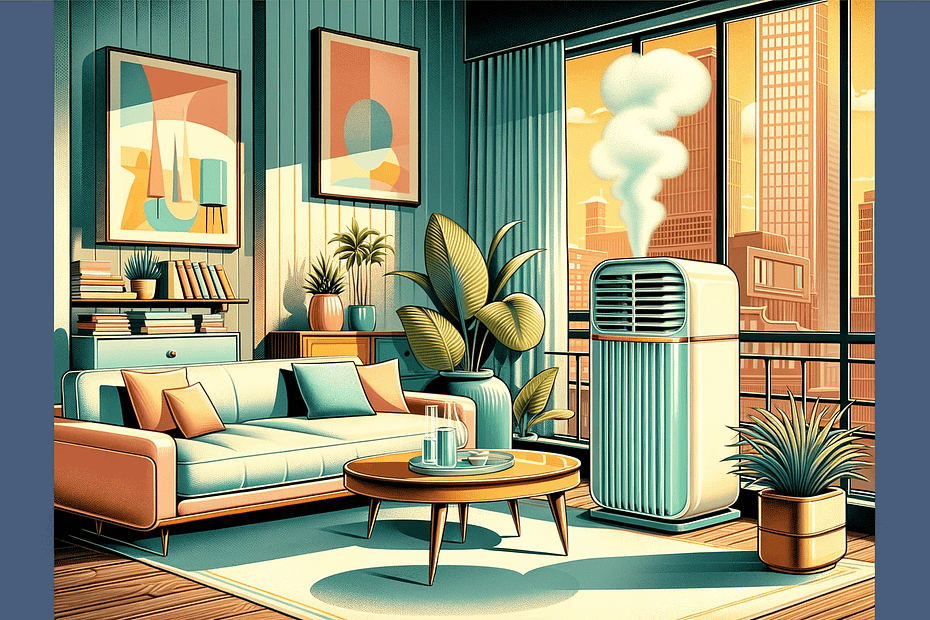 A-contemporary-retro-style-illustration-inspired-by-1950s-art-depicting-a-modern-living-room-with-an-air-purifiers-and-open-windows